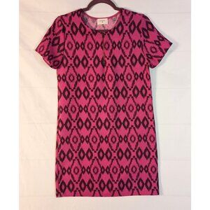 Everly Pink Black Ikat Shift Dress Size S 100% Polyester 33" Length